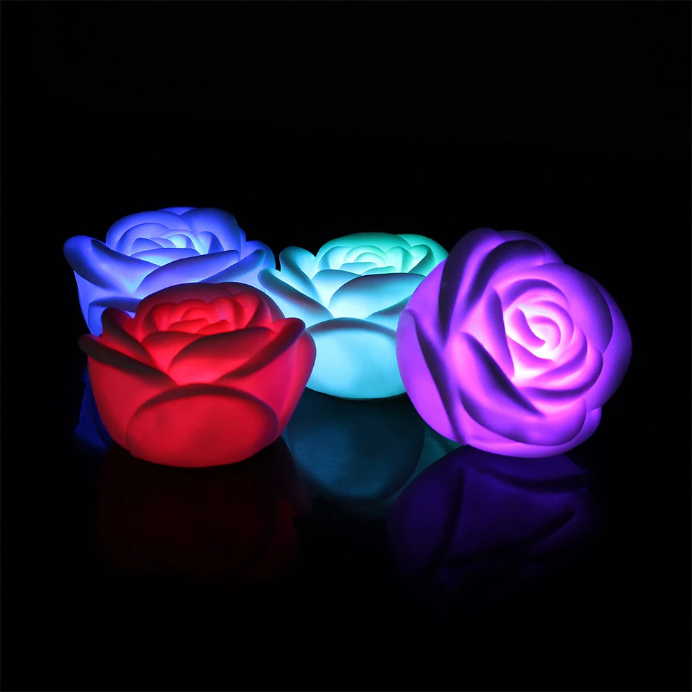

4pcs Party Waterproof Floating Lamp Gift Durable Battery Powered Color Changing Pond Garden Decor Wedding LED Rose Flower Light