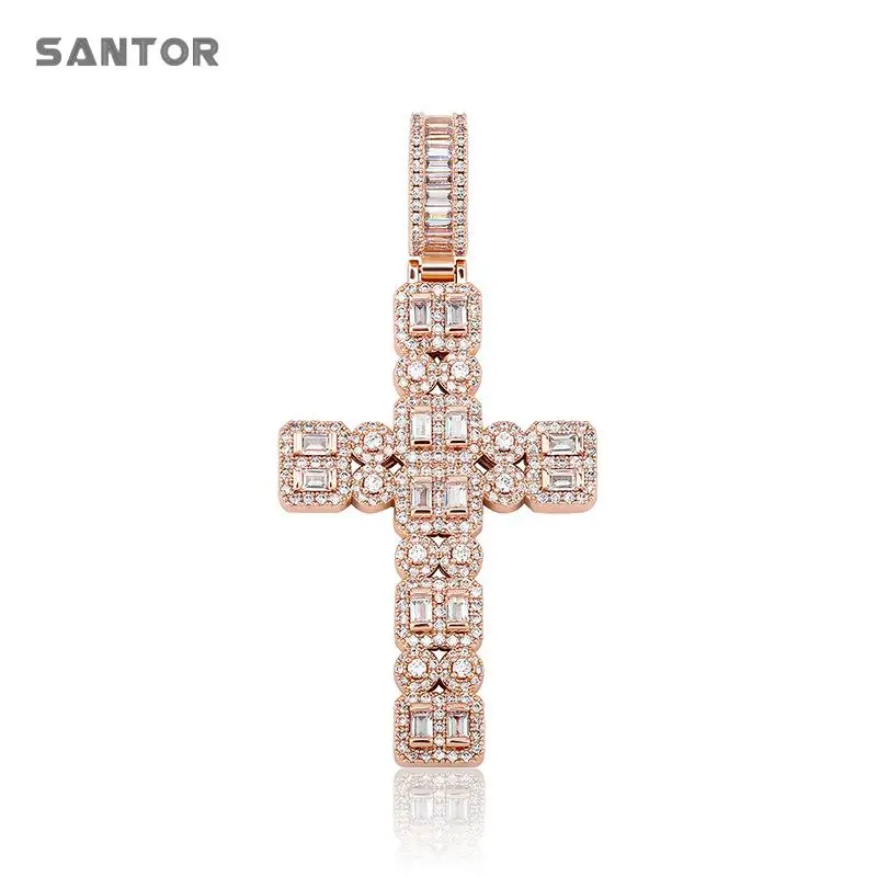 

Gold Australia Jewelry Double Row Retro Cross Pendant Full Zircon Gold Plated Christ Necklace Pendant