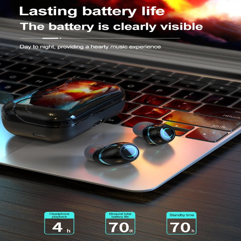 

Bluetooth 5.1 Earphone Touch Control Wireless Headphons HiFi IPX7 Waterproof Earbuds Headset with LED Display Charging Box