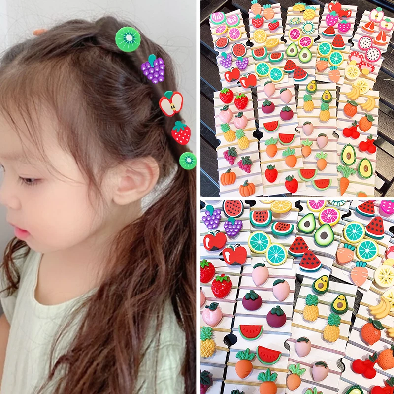 

10Pcs/Bag Cute Cartoon Flowers Fruit Children Tie Hair Rope Ring Girls Elastic Hair Band Holder Accessories Headdress Scrunchies