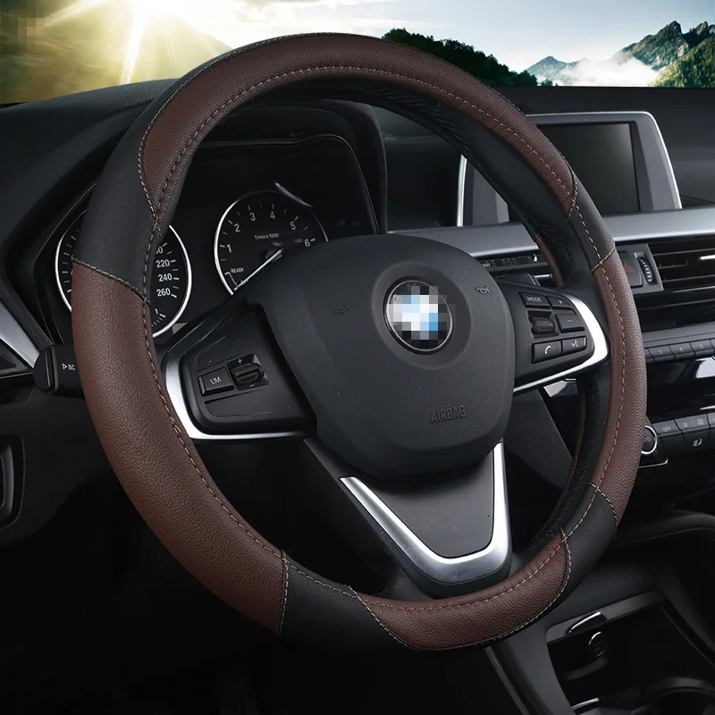 Large size Leather Car Steering Wheel Cover plus wheel hubs for different cars 38cm car truck steering cover | Автомобили и
