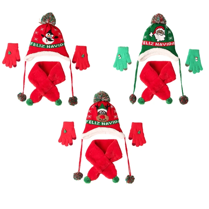 

P8DB 2-6 Y Baby Winter Hat Scarf Gloves Toddler Gloves And Hat Set Christmas Hat
