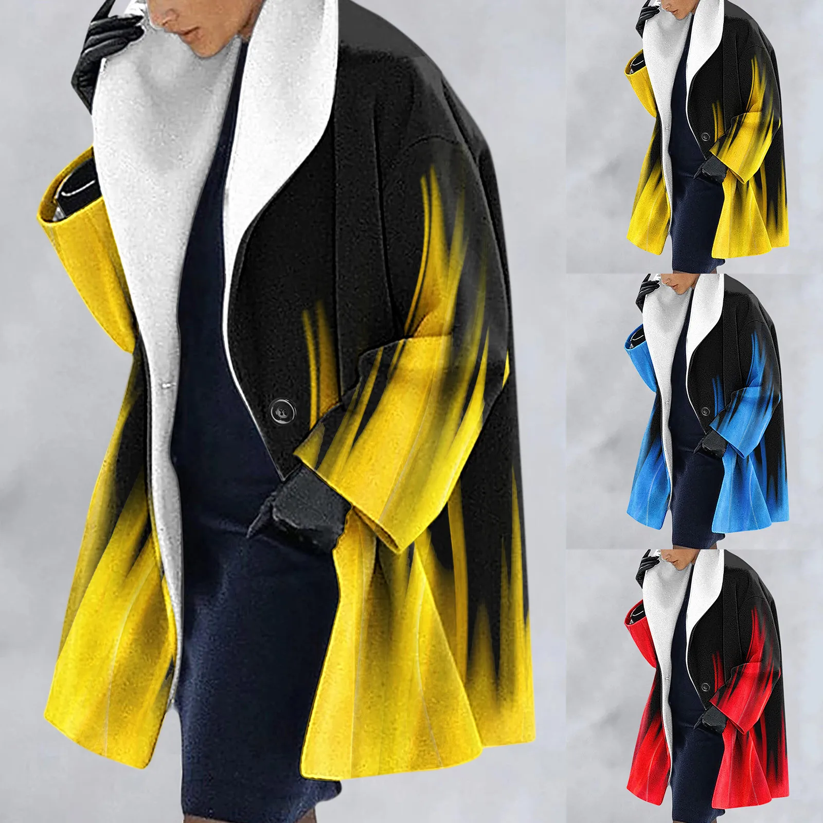 

Essentials Women's Overcoat Artistic Color Long Sleeve Button Down Open Cardigan Lapel Winter Coat Shirts Outwear
