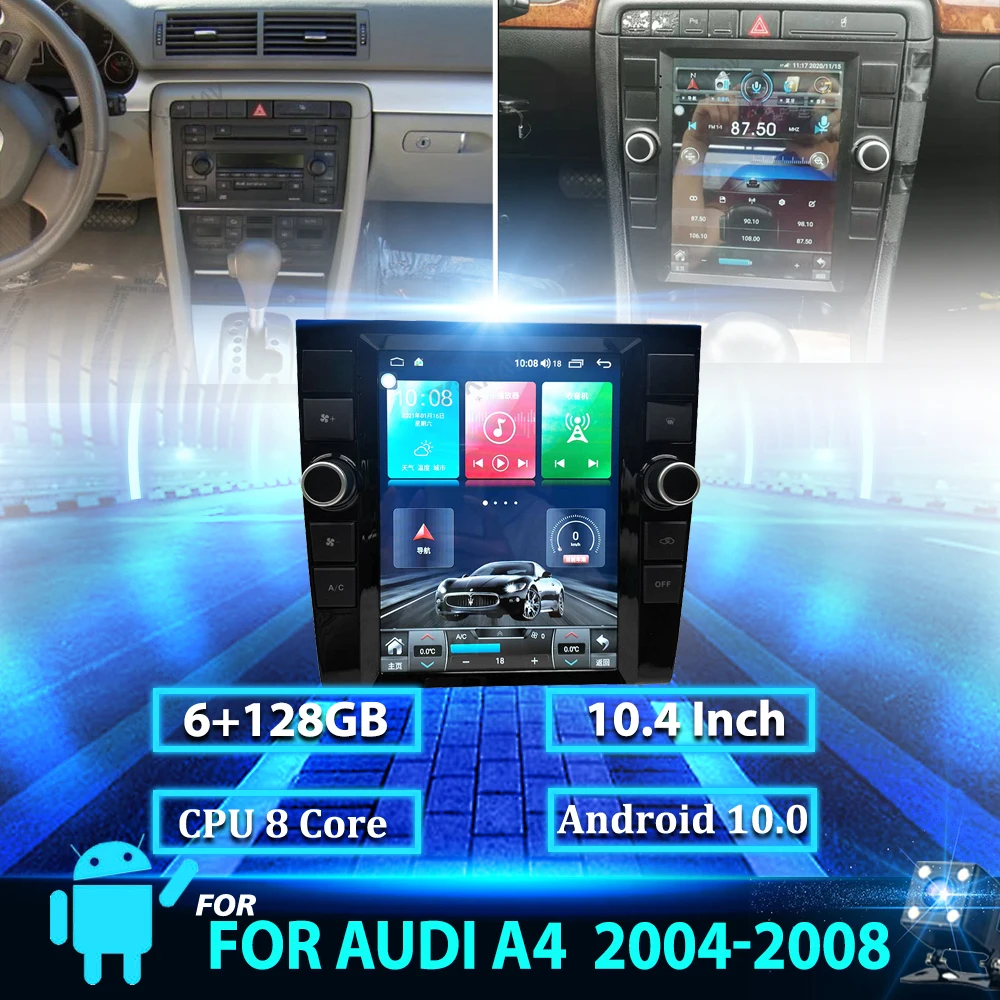 

​Android 10.0inch Vertical Screen Tesla Style 10.4inch Car Radio For Audi A4 2004-2008 Car Dvd Player Auto GPS Navigation