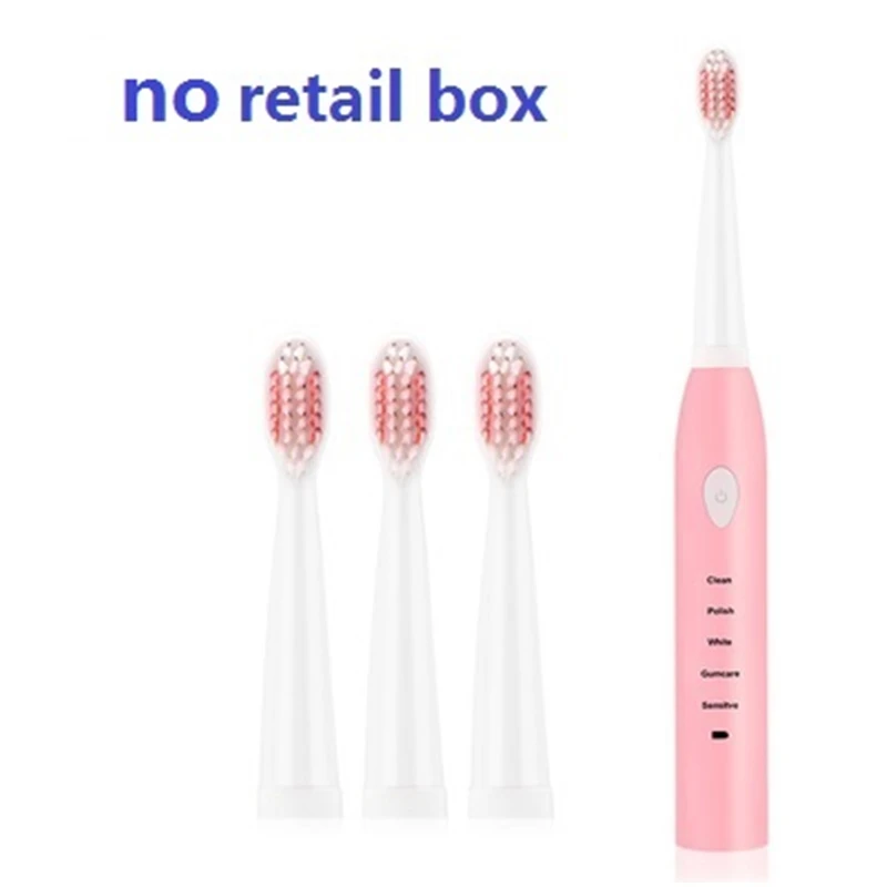 Pink no box Electric Toothbrush Sonic Wave Rechargeable Top Quality Smart Chip Toothbrush Head Replaceable Whitening Tooth brush - Цвет: Pink no box