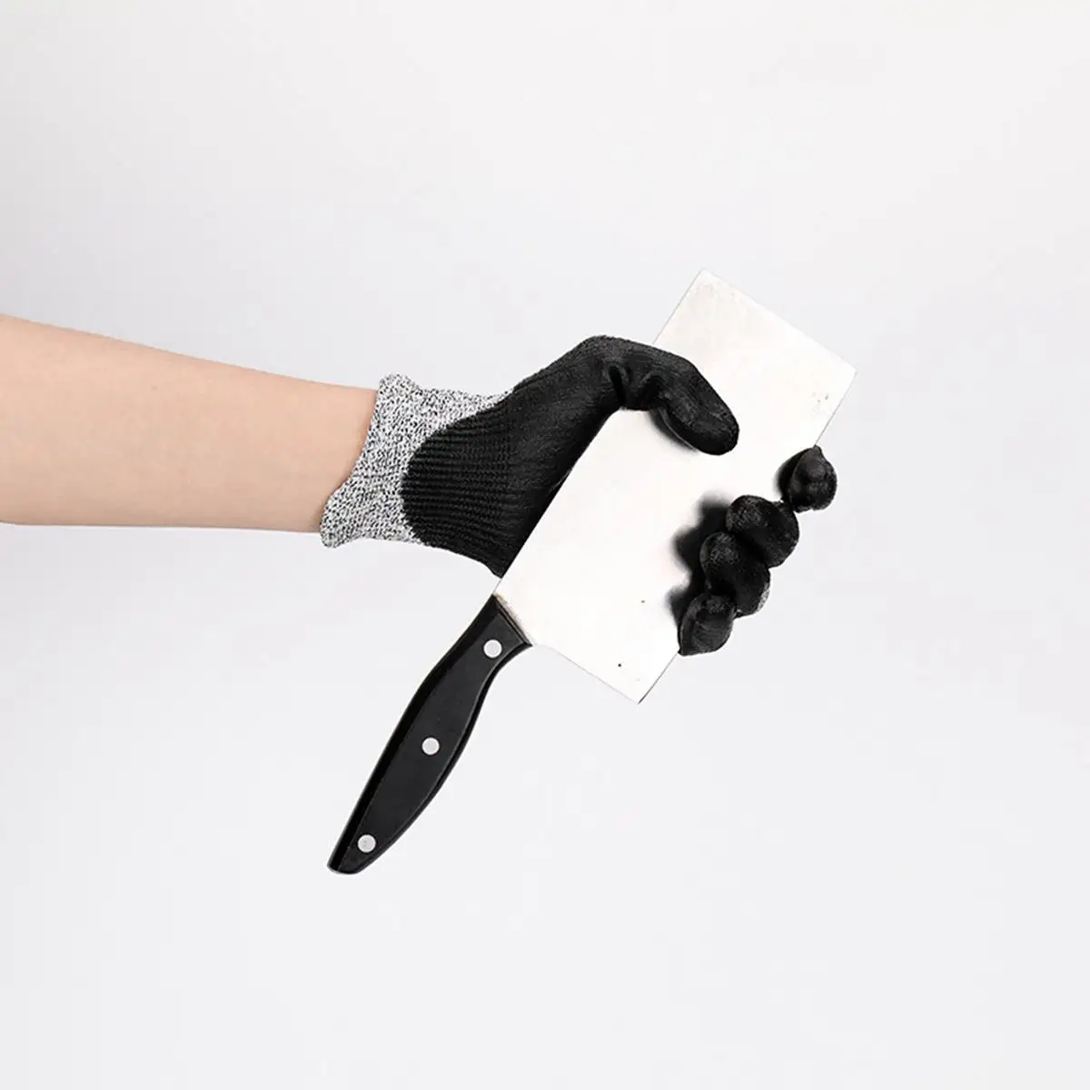 

Level 5 Anti-Cut Proof Gloves Hot Sale Grey Black HPPE spandex glass fiber Anti-cut Safety Cut Resistant Gloves can touch screen