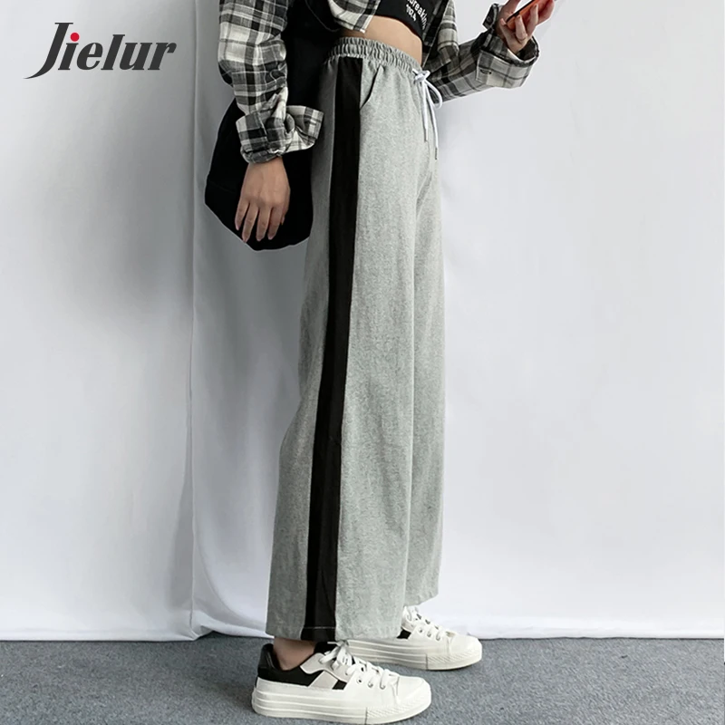 

Jielur Spell Color Patchwork Casual Wide Leg Pants College Style Loose Sweatpants Autumn Winter Fashion New Women Trousers M-XXL