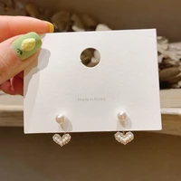 925 silver needle diamond heart shaped small pearl earrings simple earrings