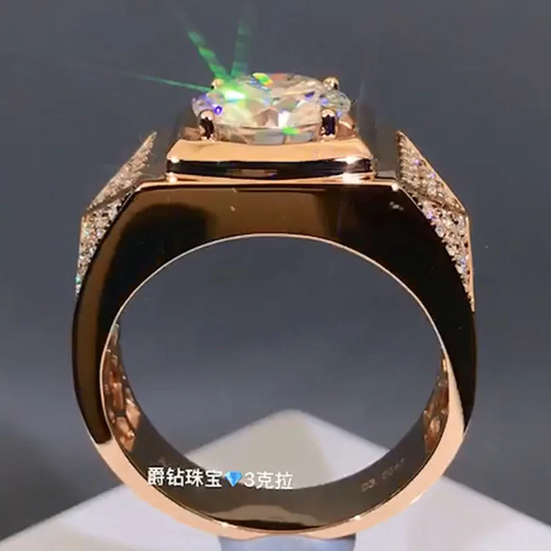 14K желтое золото 3 карат муассант кольцо с бриллиантом мужское роскошное 3D