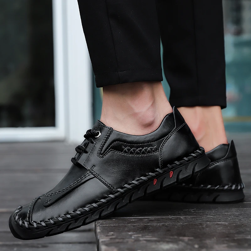 Мужская кожаная обувь на шнуровке повседневная летняя ручной работы | Обувь