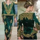 Кафтан моррокан Зеленые Вечерние платья с золотой аппликацией с длинным рукавом сексуальный V-образный вырез алжирское вечернее платье с бисером