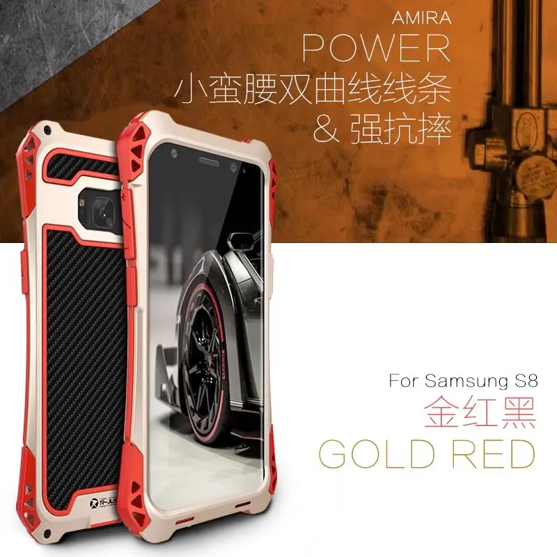 Gold Red Black R-JUST чехол для samsung 10 Plus S9 S8 S7 Edge чехол панцири King алюминиевый карбоновый противоударный чехол для Galaxy Note 8 9 10Coque - Цвет: Gold Red Black