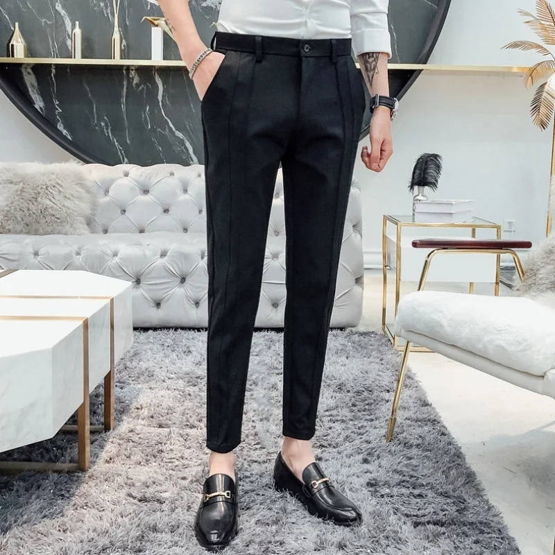 

Summer thin style drop small trousers men's Capris slim fit small casual pants Korean Trend versatile suit pants