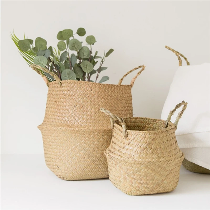 

Dropshippig Woven Seagrass Basket Woven Seagrass Tote Belly Basket for Storage Laundry Picnic Plant Pot Cover Beach Bag VQW2167