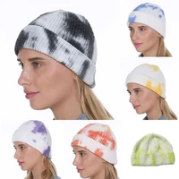 2021 new tie dye knitted hat melon fur hat woolen hat short cold hat dome hat street hat mens and womens hats