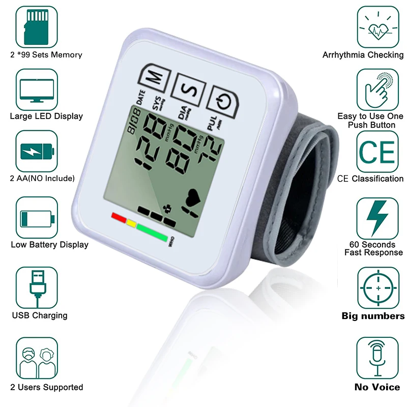 Сфигмоманометр на руку с ЖК-дисплеем автоматический цифровой прибор для