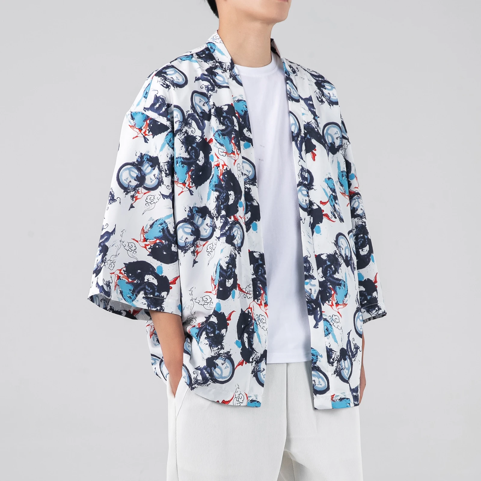 Летняя мужская одежда свободного покроя Kimomo с открытой строчкой Мужская Вышивка