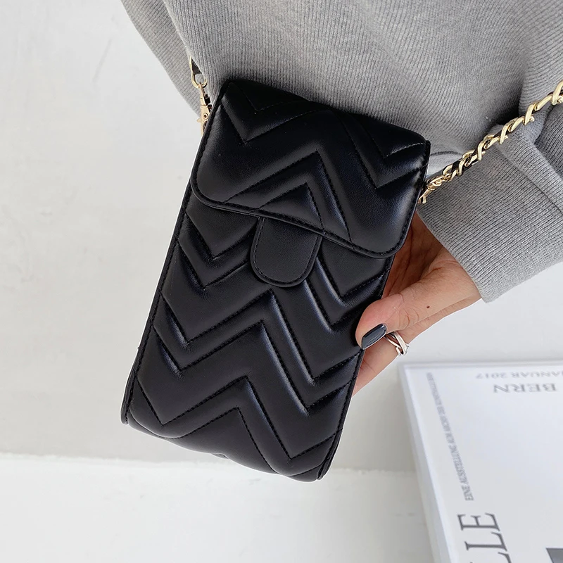 

Luxury Fashion Universal Gold Chain Mini Crossbody Phone Pouch Lambskin Leather Handbag Phone Bag Wallet For Iphone Samsung