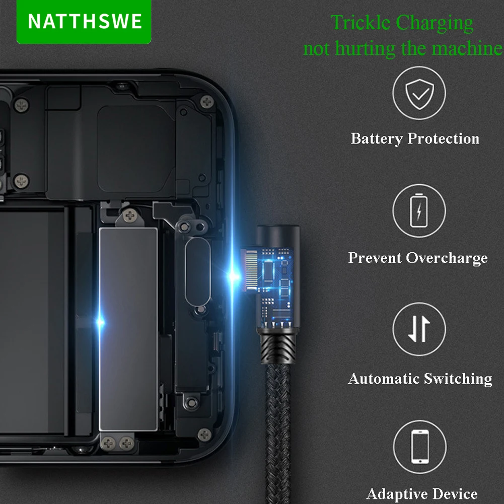 NATTHSWE 90 Degree Double Elbow Micro USB Data Cable Nylon Braided Fast Charging Line for Android Phone Short Paragraph