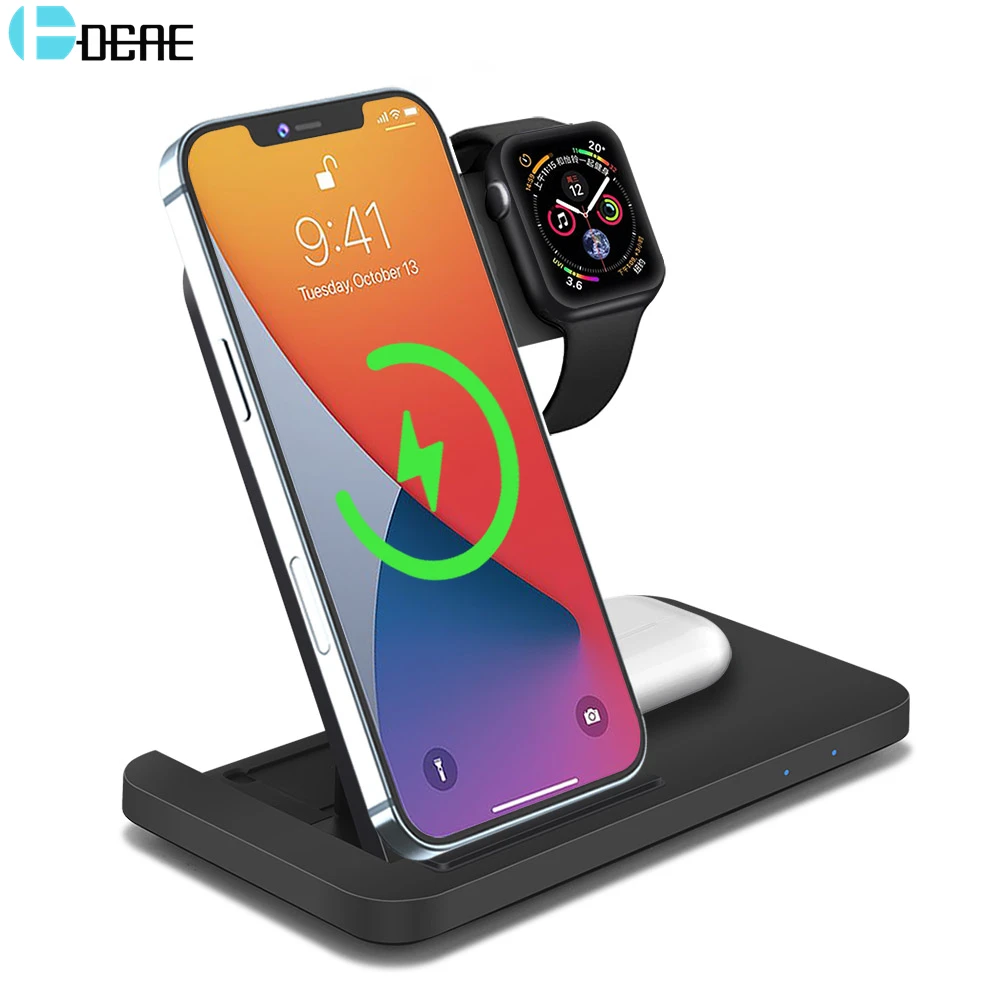 3 в 1 Qi Беспроводное зарядное устройство Подставка для Apple Watch 6 5 4 2 Быстрая зарядка