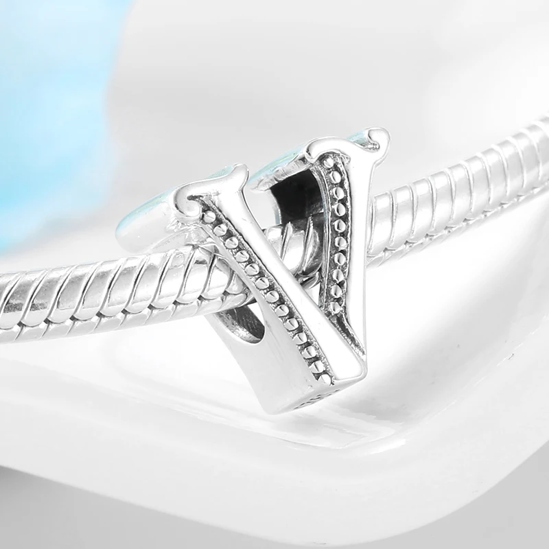 Знак победы 925 Стерлинговое Серебро буквы V бусины амулеты подходят шарм