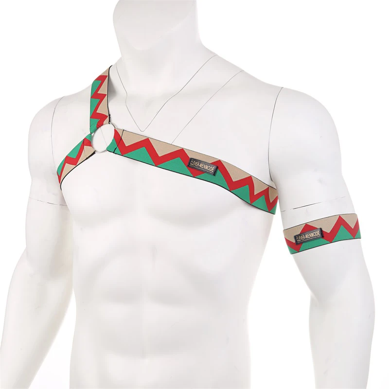 green red Жгут мужской костюм бандаж эластичный сексуальный жгут мужской s hombre тело грудь плечевой ремень Холтер БДСМ ремень Косплей белье Радуга - Цвет: green red