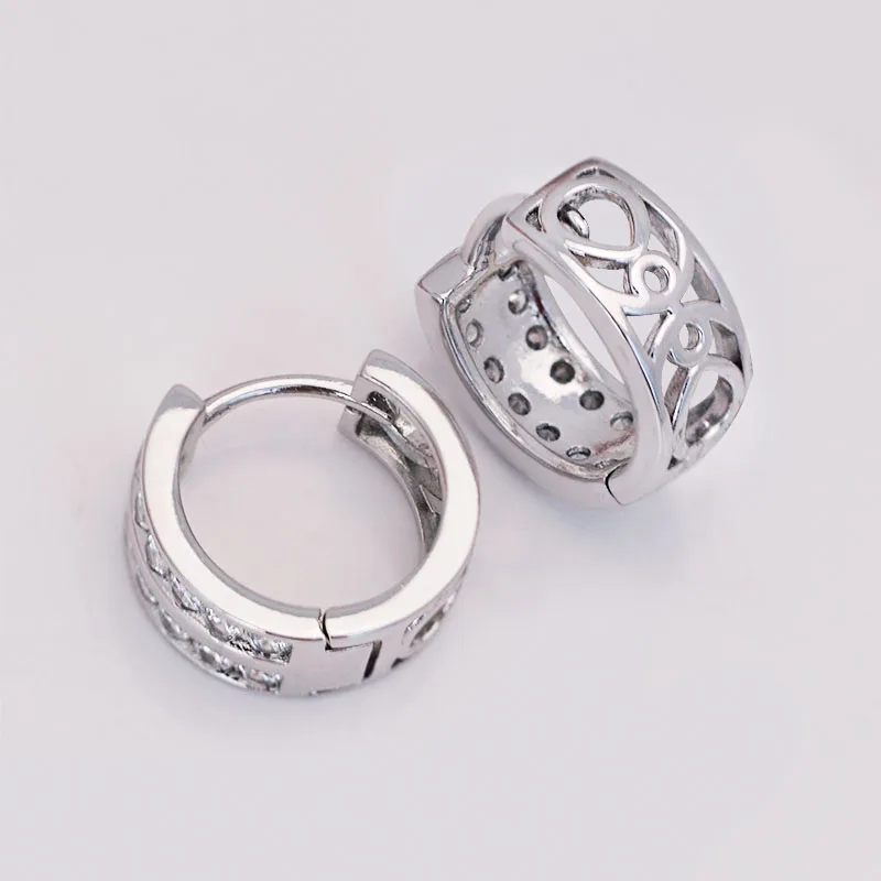 MxGxFam 2019 Christmas White 2 line Zircon Hoop Earrings For Women Fashion Jewelry Rhodium Gold color AAA+ CZ Good Quality | Украшения и