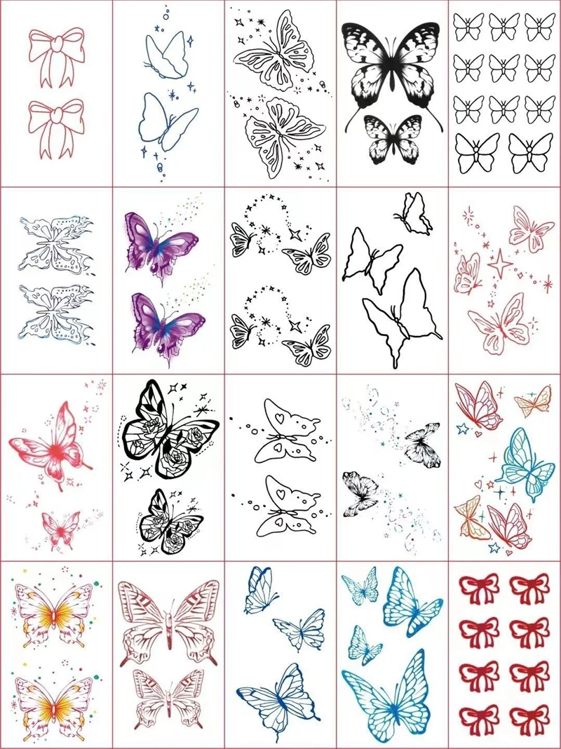 20pc/Lot Color Butterfly Temporary Tattoo Stickers Women Sexy Waterproof Body Art Fake Tattoo Arm Chest Full Body Tattoo Sticker images - 6