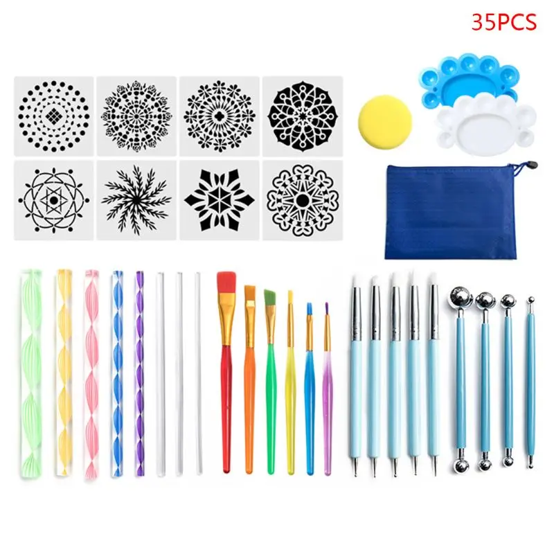 

35pcs Mandala Dotted Tools Set for Painting Stone Ceramic Multifunction Paint Stencil Point Brush Pen Handwork