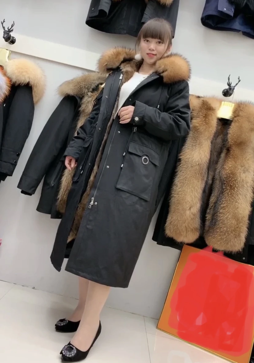 2020 парка из натурального меха енота со съемной подкладкой повседневная меховая