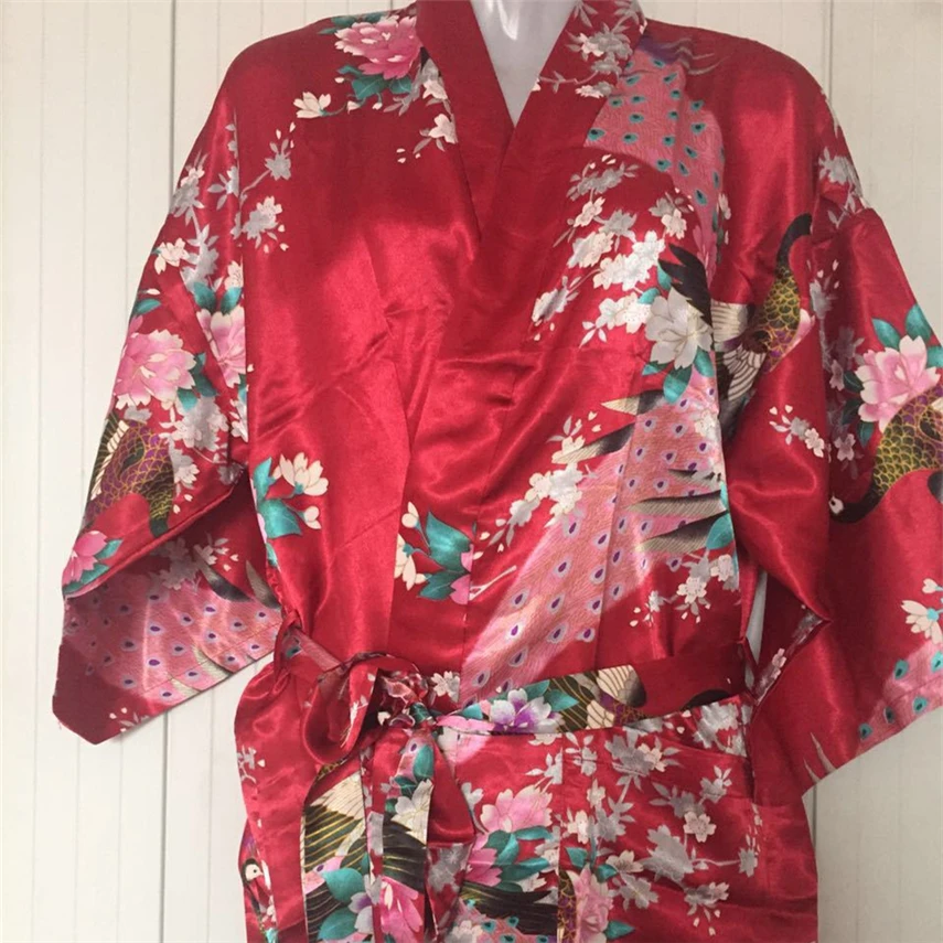 

15Color Women Japanese Style Kimono Yukata Sleep Wear Peacock Satin Thin Long Nightgown Robes Traditional Adult Loose Clothing
