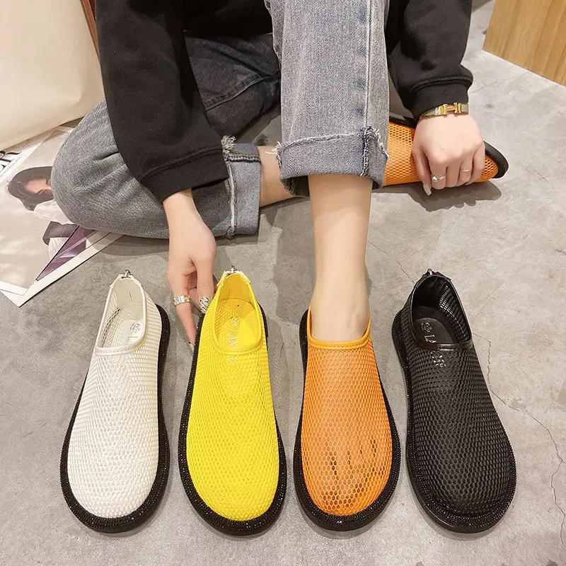 

2021 Casual Mesh (Air mesh) Sandals Women Fashion Shallow Cover Heel Hollow out Breathable High Quality Solid Net Shoes ZIP