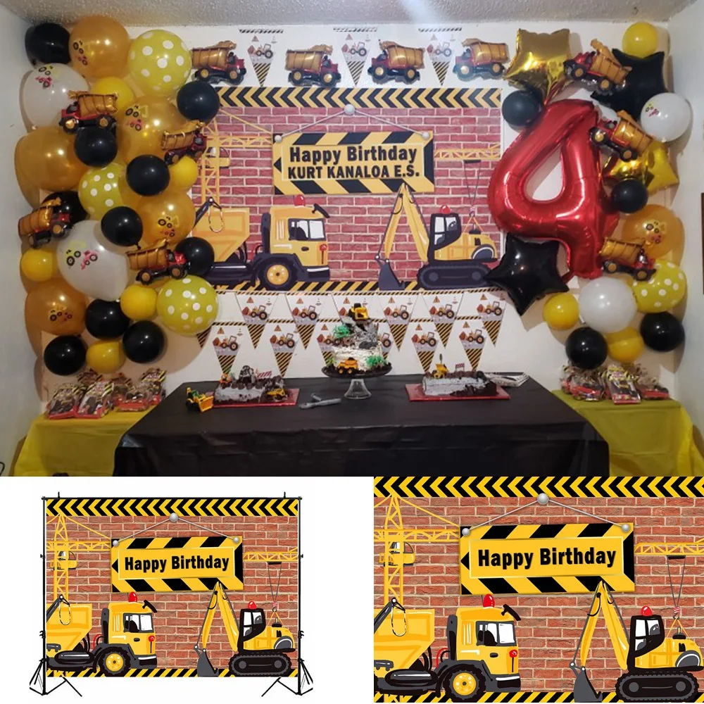 MOCSICKA строительный фон для дня рождения самосвал день фото торт стол Мальчик День