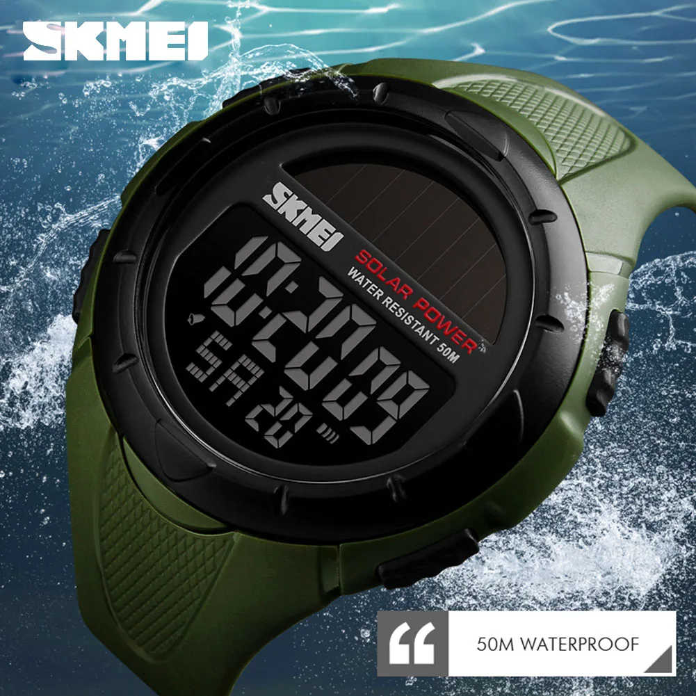 

SKMEI Men Luminous Watches Sport Digital Mens Wristwatches Solar For Power Enviormentally Alarm Male Clock reloj hombre 1405