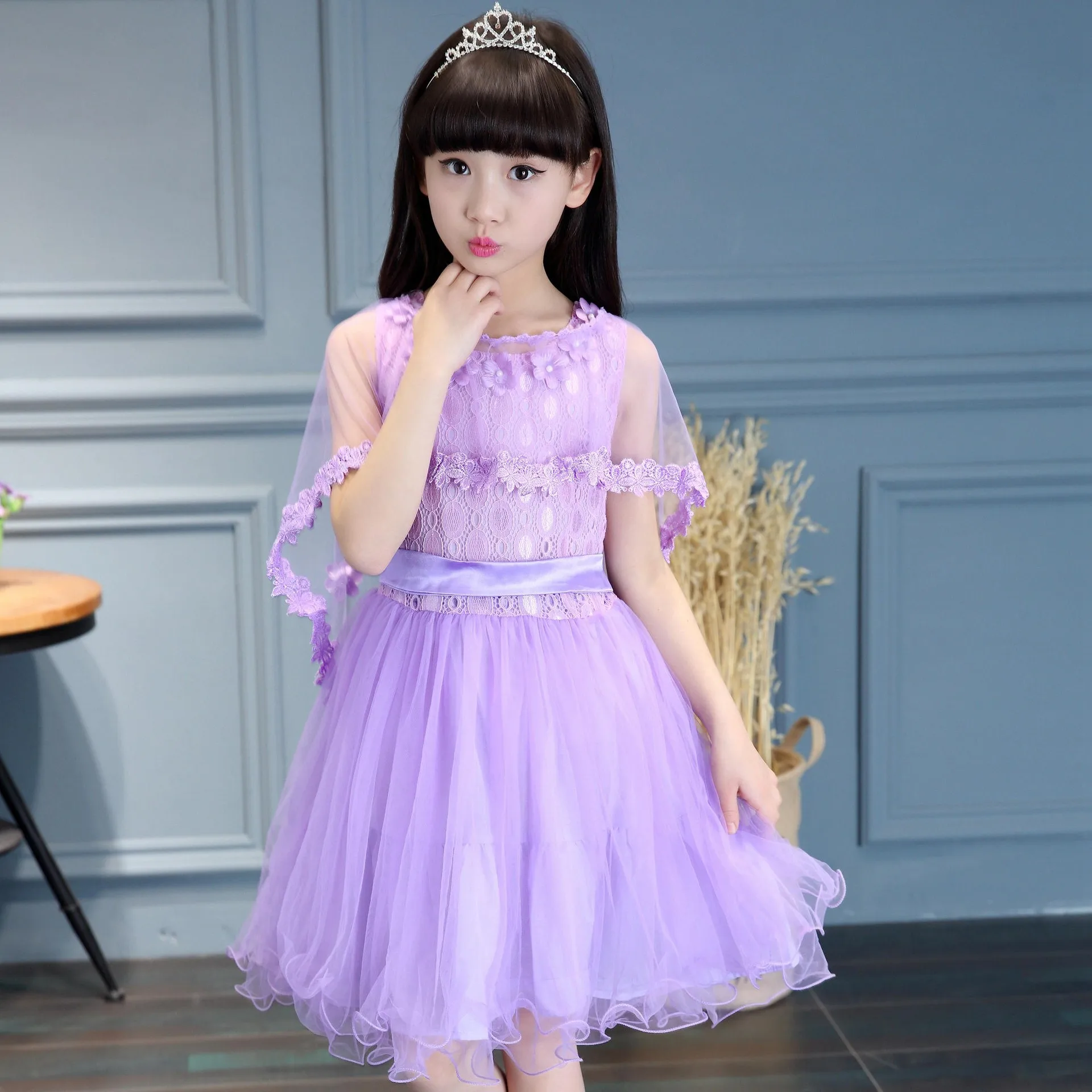 Летнее праздничное платье для девочек кружевное детское свадебное платье-пачка