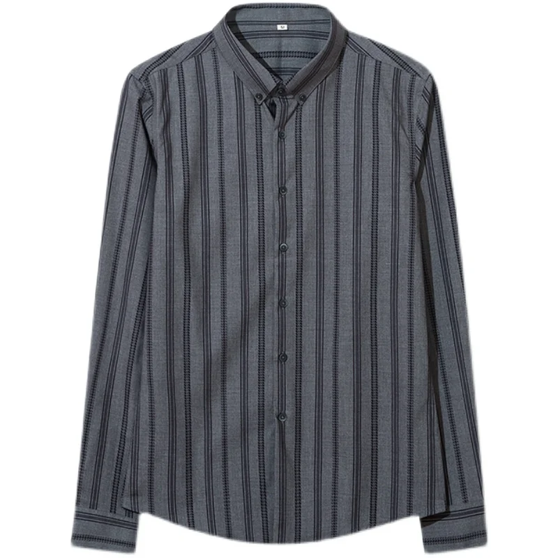 

Boutique Gentlemen Striped Shirt Tuxedo Long Sleeve Simple Slim Fit Casual Formal Wear Office Blouse Homme High Quality 3Colors