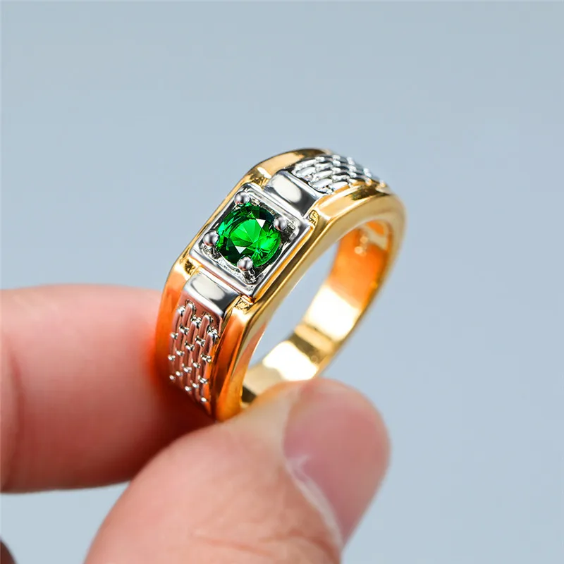 

Luxury Female Crystal Blue Stone Ring Charm 18KT Yellow Gold Wedding Rings For Women Promise Bridal Love Engagement Ring