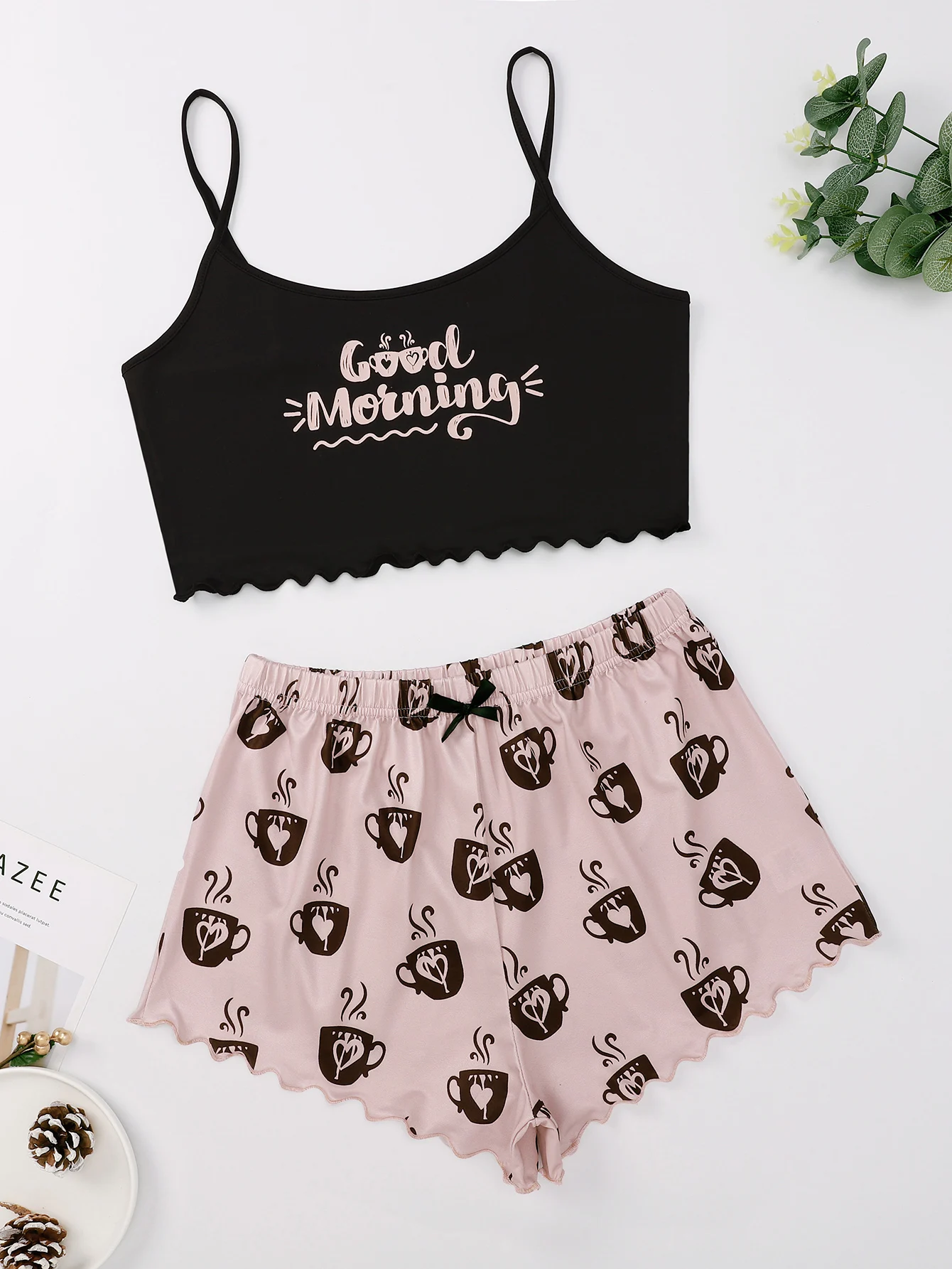 

Women's Sleepwear Cute Cartoon Print Set Pajamas Sweet Round neck Sling T Shirts & Shorts Summer Pijama