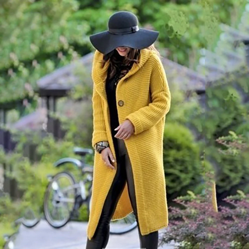 Female Cardigan Women Long Knitted Cardigan Hooded Sweater Solid Autumn Long Winter Knitting Coat Plus Size 5XL Casual Knittwear