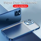Силиконовый прозрачный чехол с покрытием для iPhone 13 12 11 Pro Max Mini X XR 7 8 Plus SE 2020, защитная задняя крышка с квадратными краями для объектива