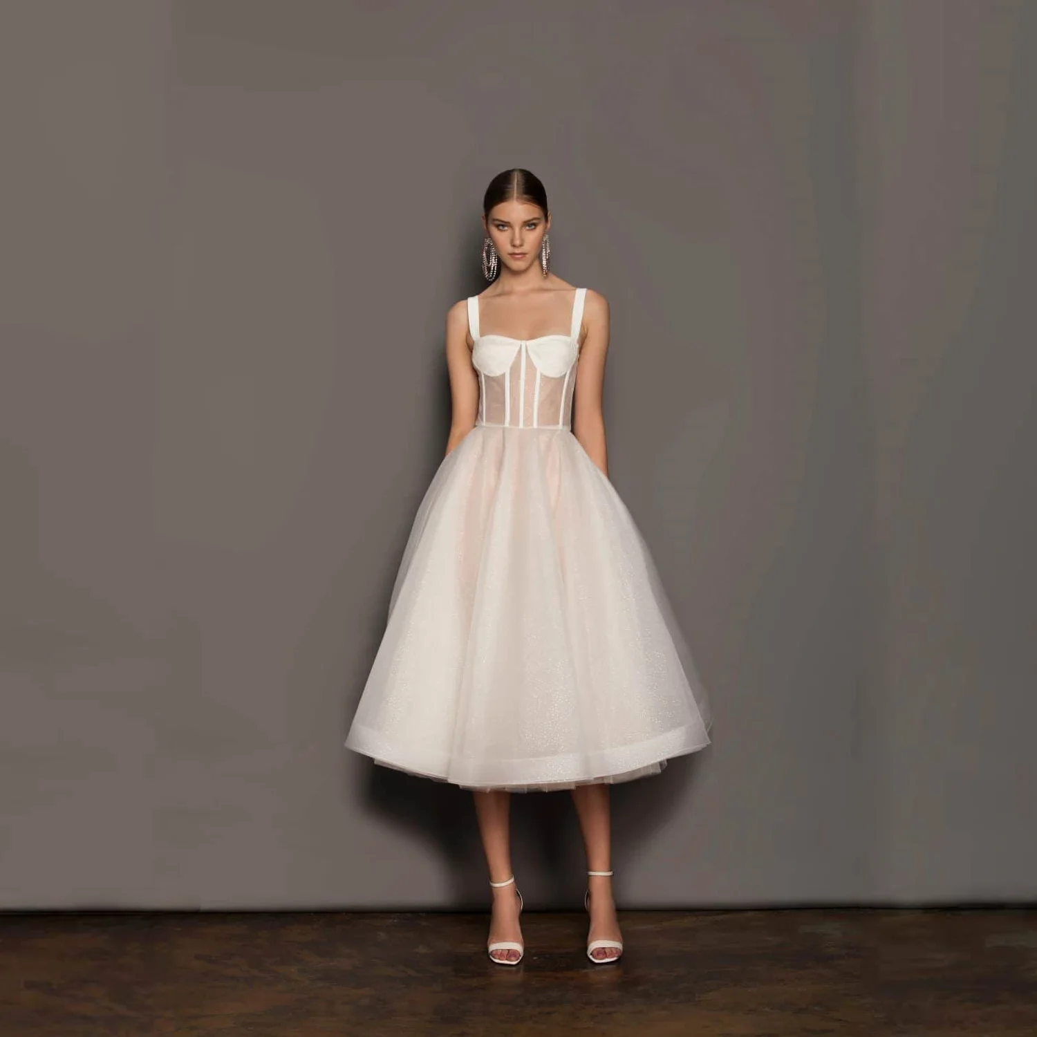 

Простое Тюлевое вечернее платье 2021, свадебное платье на бретелях-спагетти без рукавов, платье средней длины для выпусквечерние вечера, бело...