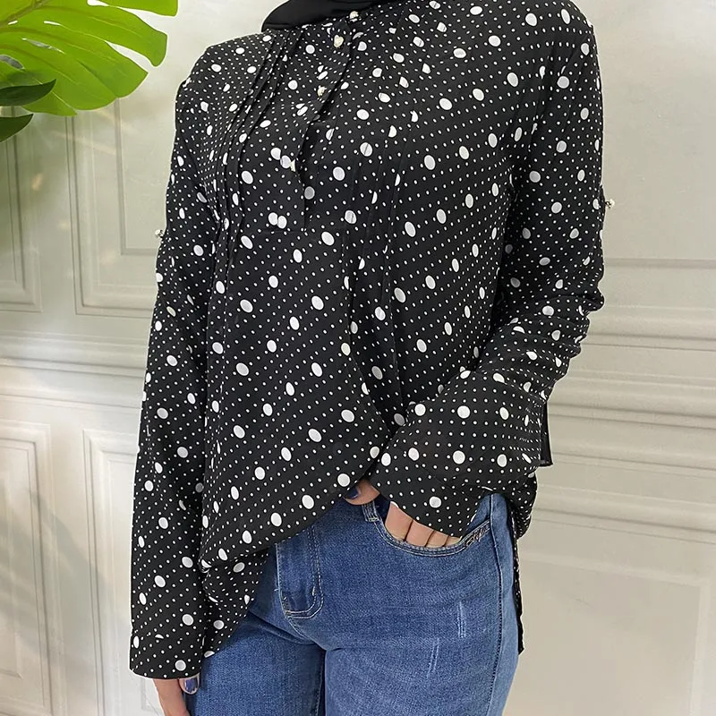 Женский топ в горошек Длинный с длинным рукавом одежда для женщин размера плюс |