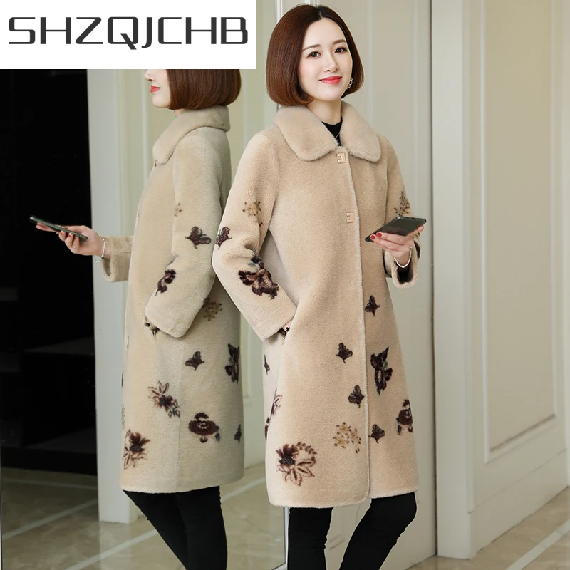 

SHZQ Real Fur Coat Female Winter Mink Fur Collar Jacket Women Clothes 2021 Korean Vintage Sheep Shearing Jacket Wool Tops 2096