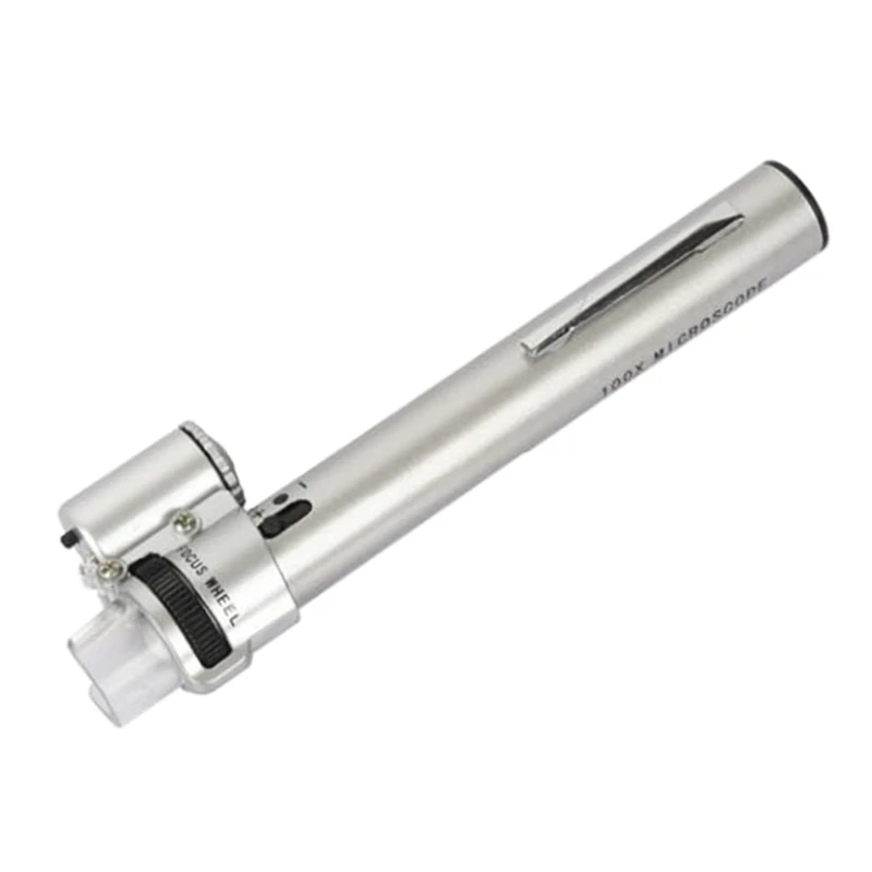 

100X Pocket Microscope With 2 LED Light Portable Adjustable Focusing High Presision Compatible with Jewelry Shop Office