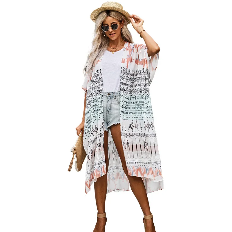 

beach coverups for women beach cover up beach dress New print sexy half sleeve beach skirt sunscreen cardigan swimsuit women