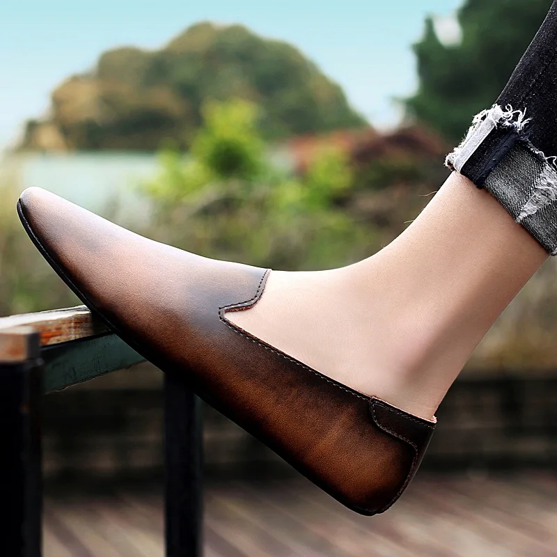 Мокасины мужские из натуральной кожи туфли для вождения без застежки мягкие