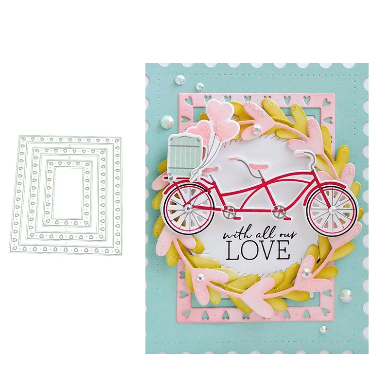 

New Heart Rectangle Metal Cutting Dies Template Scrapbooking Decorative Embossing Paper DIY Card Make Stencil Craft Mold Decor