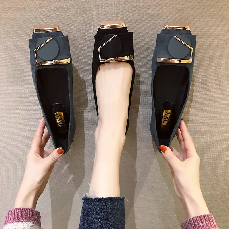 

Moccasin Shoes Casual Female Sneakers Buckle 2021 Fashion Women's All-Match Flats Square Toe Shallow Mouth Moccasins Modis Dress