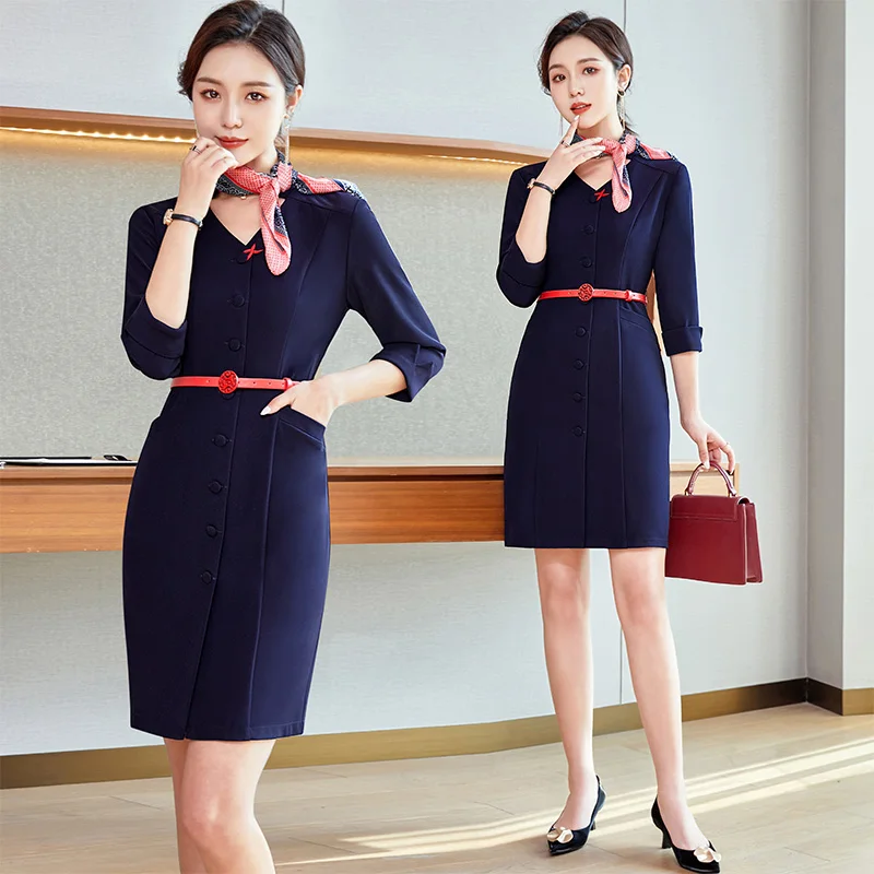 

High-End Business Wear Temperament Goddess Style Dress Stewardess Uniform Beautician Hotel Work Clothes Front Desk Labor Suit