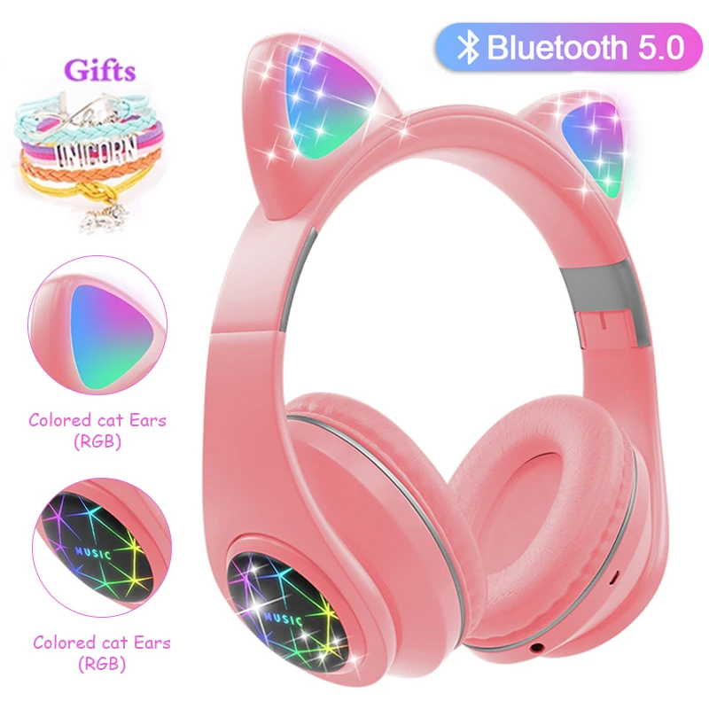 

New Cat Ears Earphones Wireless Headphones Music Stereo BT Headphone With Mic Children Daughter Gamer Headset Kid Gifts